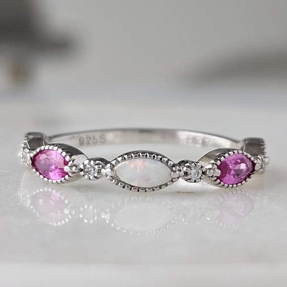 Opal and Pink Swarovski crystal ring, 925 Sterling Silver Charmed Aroma - Picture 5 of 9